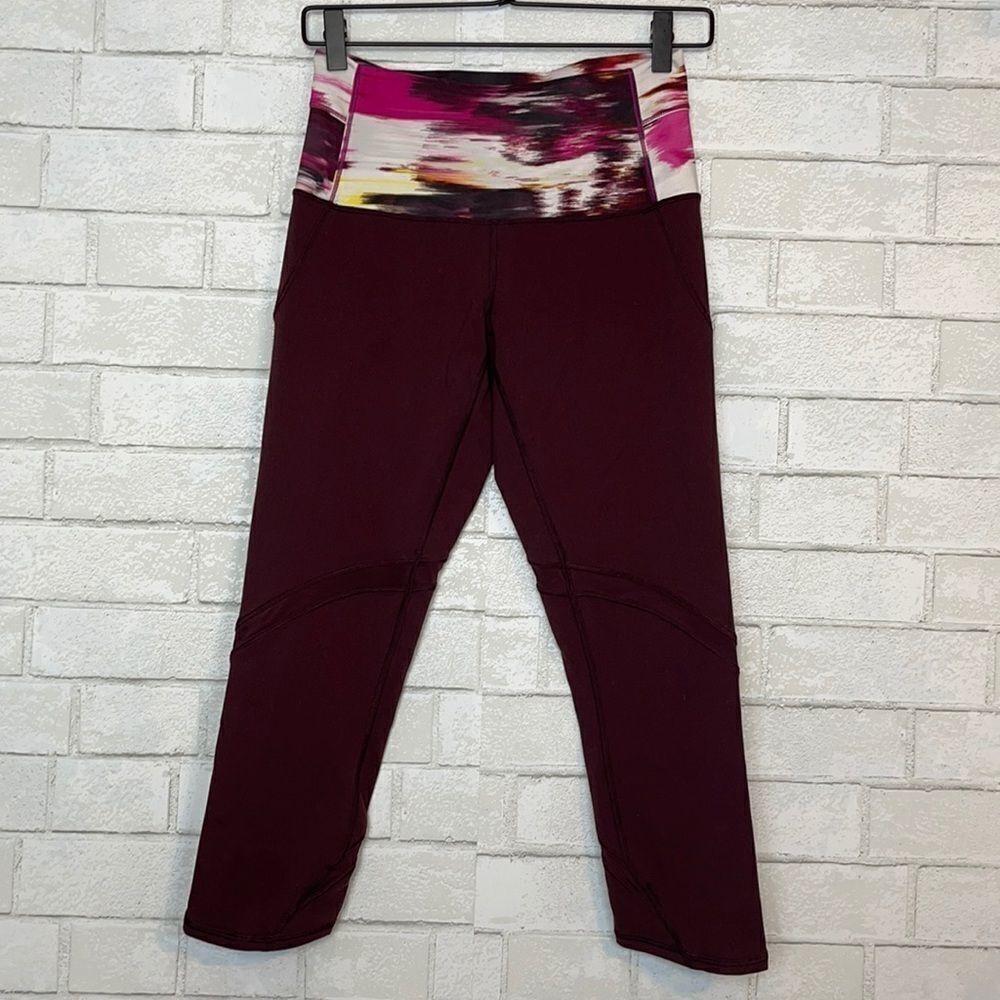 Lululemon Bordeaux Drama/Rumble Wind Berry High Rise Wunder Under Crops 6